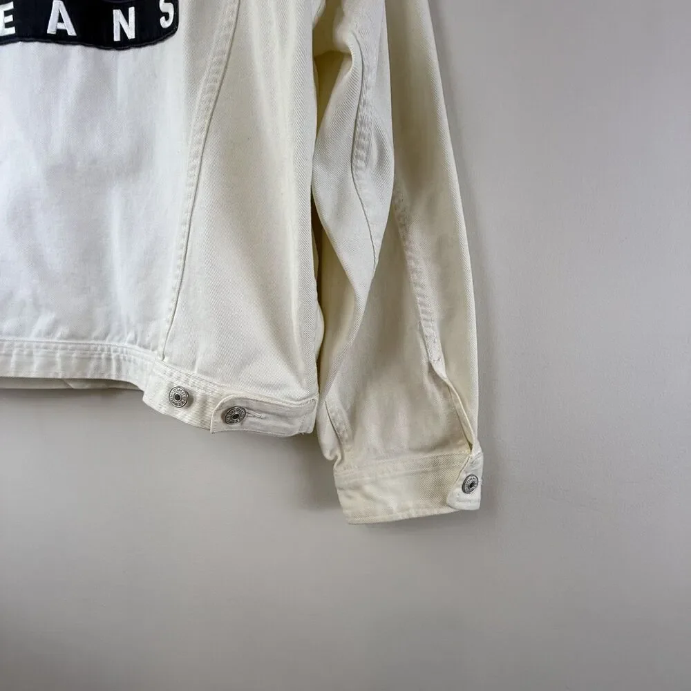 Vintage Tommy Hilfiger White Denim Jean Jacket | Big Logo 90s Oversized, XL